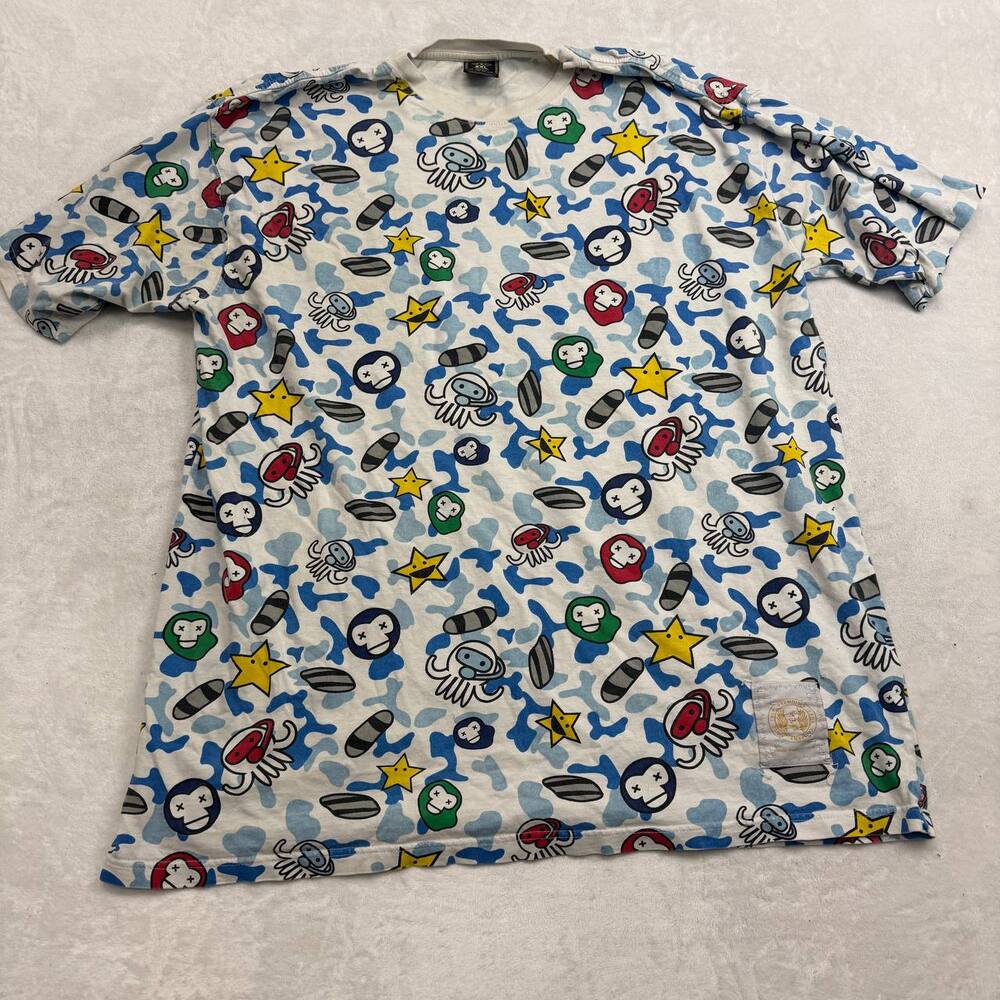 Bape Like Men's All Over Print T-Shirt White Size 2XL Ape Head Star Camo
